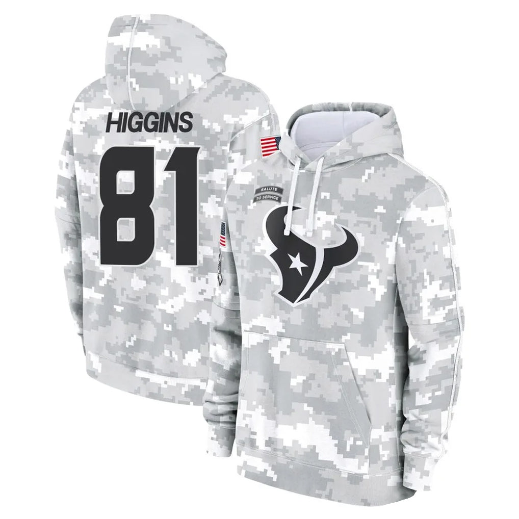 H.Texans #81 Jayden Higgins Player Arctic Camo Salute to Service Hoodies Limited Game STECN Stitched Jerseys