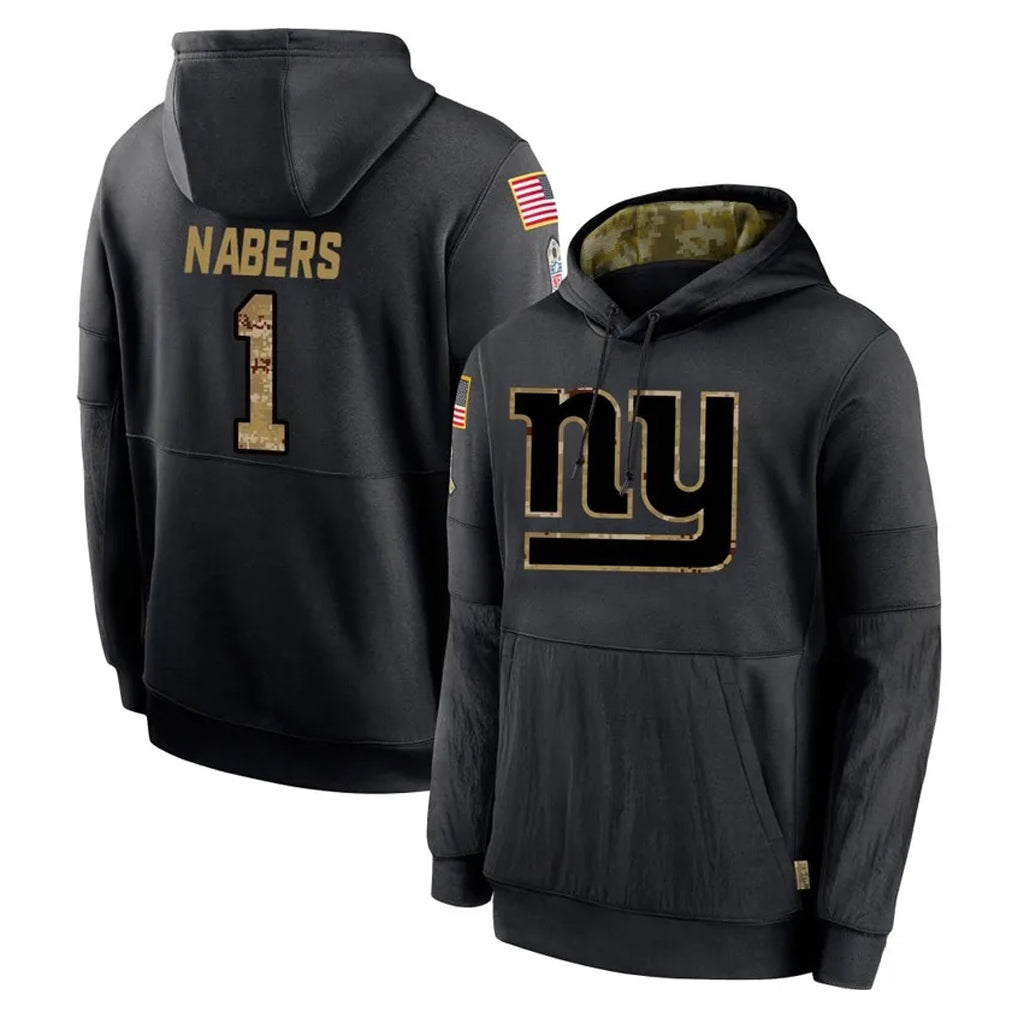 NY.Giants #1 Malik Nabers Player Black Salute to Service Hoodies Limited Game STECN Stitched Jerseys