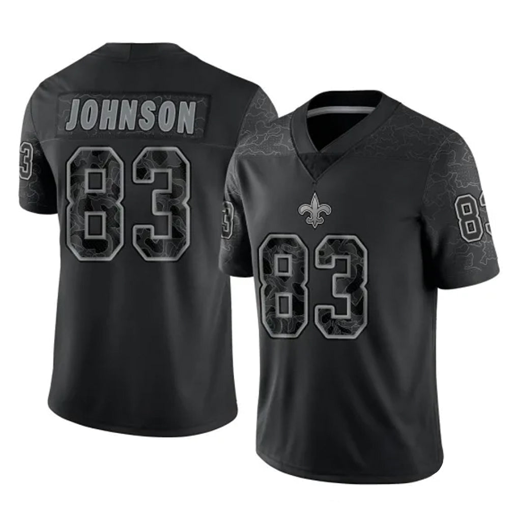 NO.Saints #83 Juwan Johnson Player Black Limited Reflective Home Game STECN Stitched Jerseys
