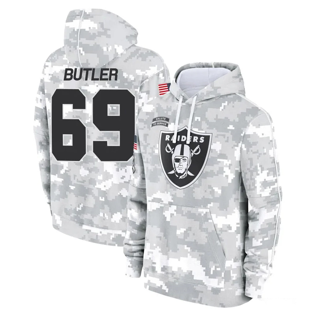 LV.Raiders #69 Adam Butler Player Arctic Camo Salute to Service Hoodies Limited Game STECN Stitched Jerseys