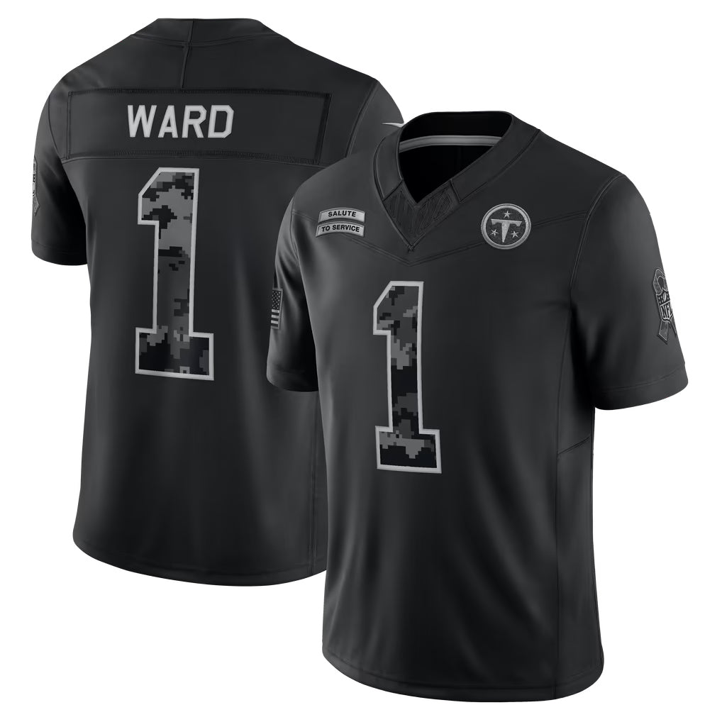 STECN T.Titans #1 Cameron Ward Player Black Limited 2026 Salute to Service Home Game Stitched Jerseys
