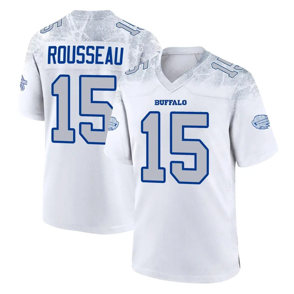 B.Bills #15 Greg Rousseau Player White Rivalries Collection Game STECN Stitched Jerseys