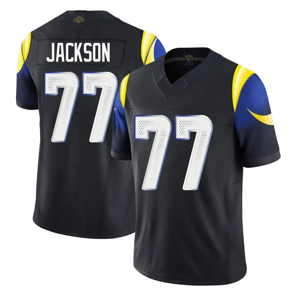 LA.Rams #77 Alaric Jackson Player Black Midnight Rivalries Collection Limited Home Game STECN Stitched Jerseys