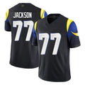 LA.Rams #77 Alaric Jackson Player Black Midnight Rivalries Collection Limited Home Game STECN Stitched Jerseys