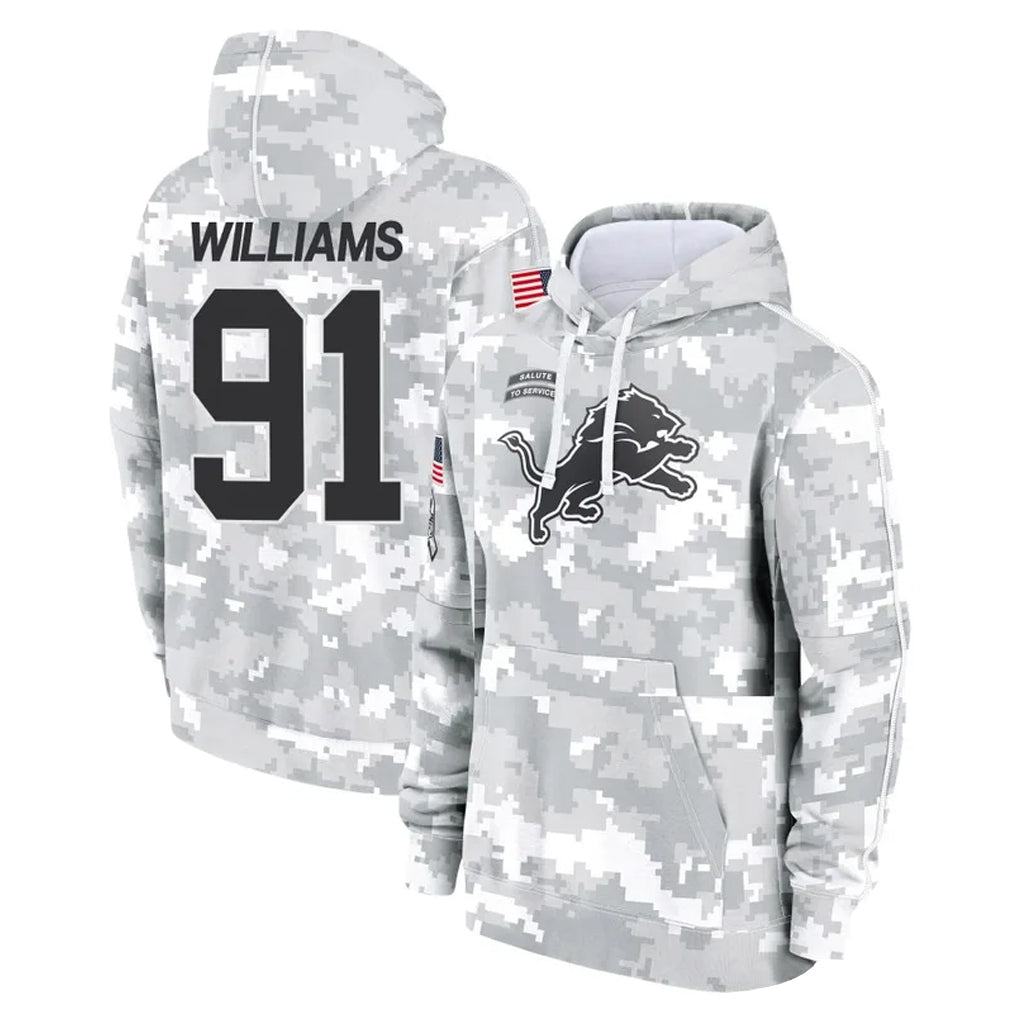 D.Lions #91 Tyleik Williams Player Arctic Camo Salute to Service Hoodies Limited Game STECN Stitched Jerseys