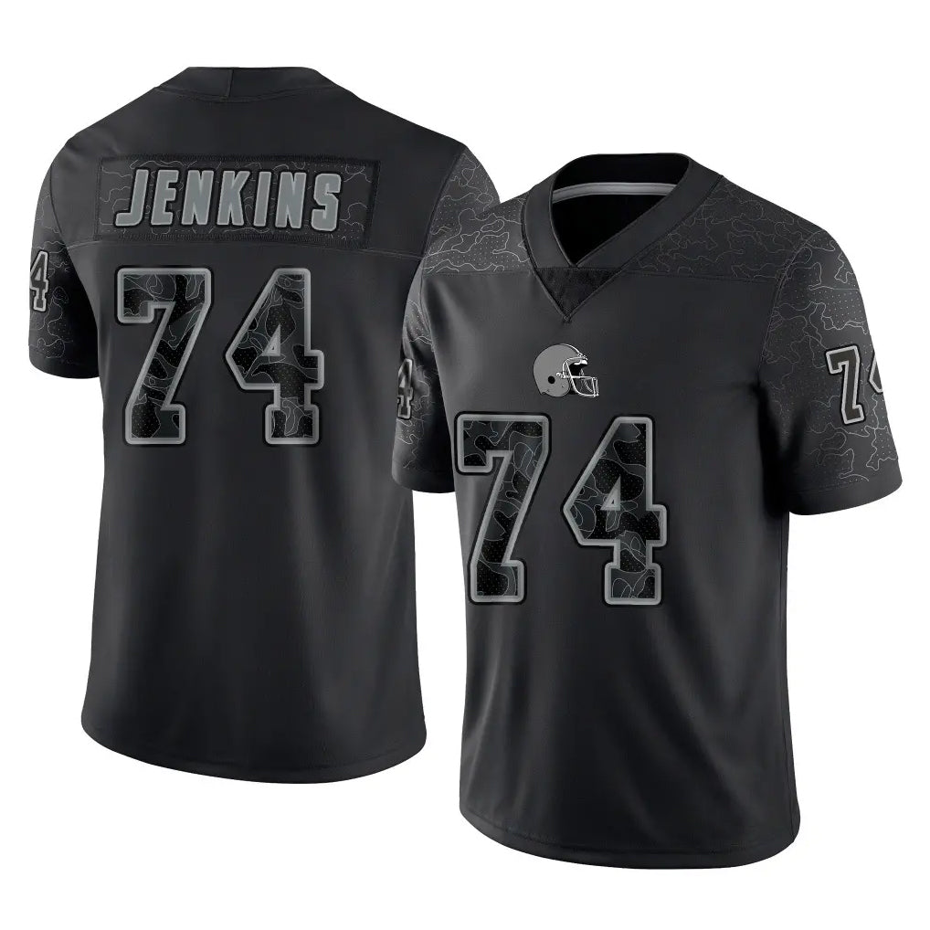 C.Browns #74 Elgton Jenkins Player Black Reflective Home Game STECN Stitched Jerseys