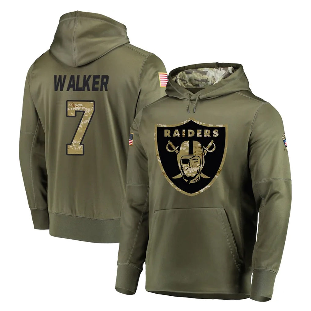LV.Raiders #7 Quay Walker Player Olive Salute to Service Pullover Hoodies Home Game STECN Stitched Jerseys