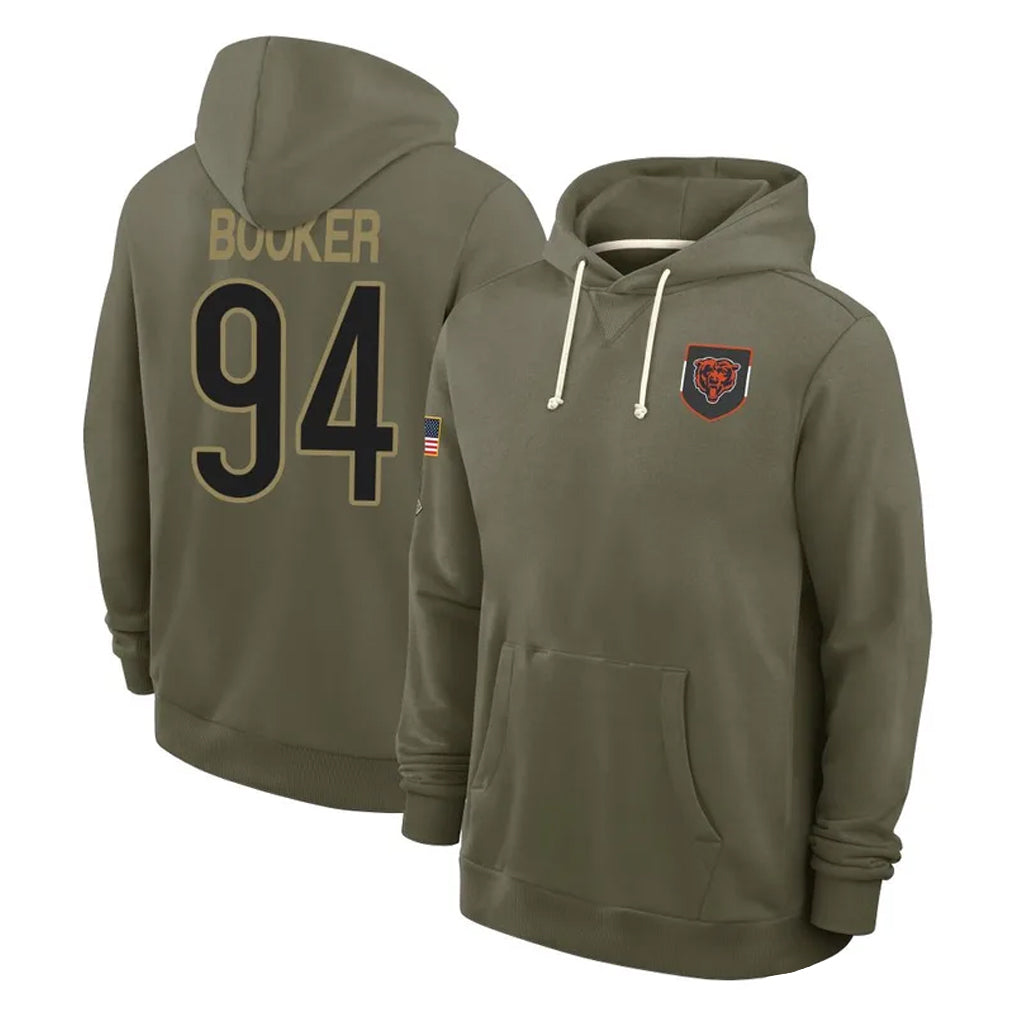 C.Bears #94 Austin Booker Player Olive Salute to Service Pullover Hoodies Limited STECN Stitched Jerseys