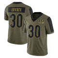 C.Bengals #30 Chase Brown Player Olive Salute to Service Game STECN Stitched Jerseys