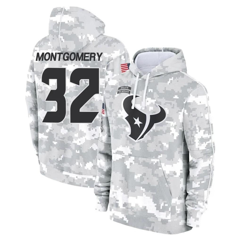 H.Texans #32 David Montgomery Player Arctic Camo Salute to Service Hoodies Limited Game STECN Stitched Jerseys