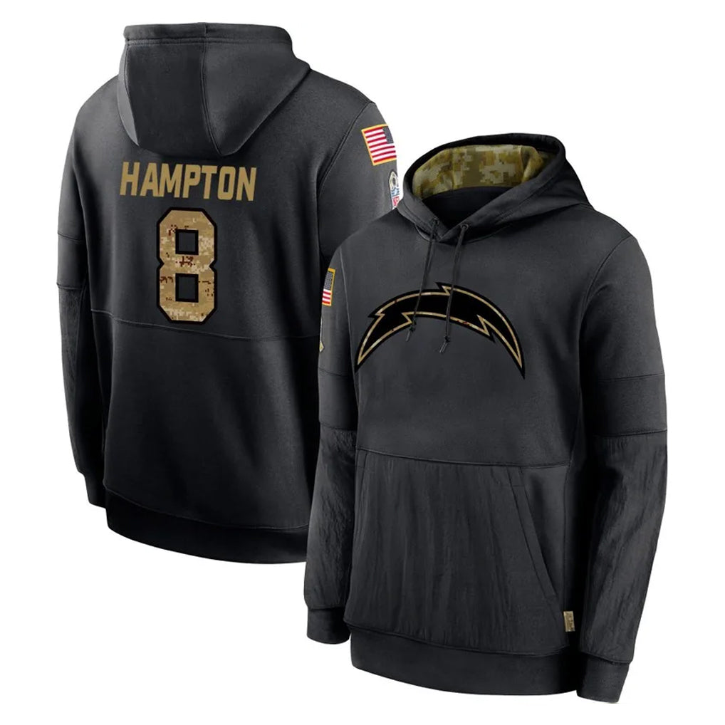 LA.Chargers #8 Omarion Hampton Player Black Salute to Service Hoodies Limited Game STECN Stitched Jerseys