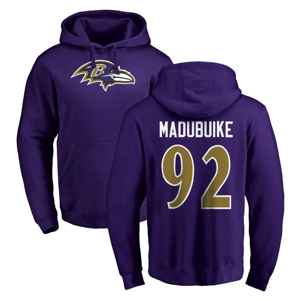 B.Ravens #92 Nnamdi Madubuike Player Purple Salute to Service Pullover Hoodie STECN Stitched Jerseys