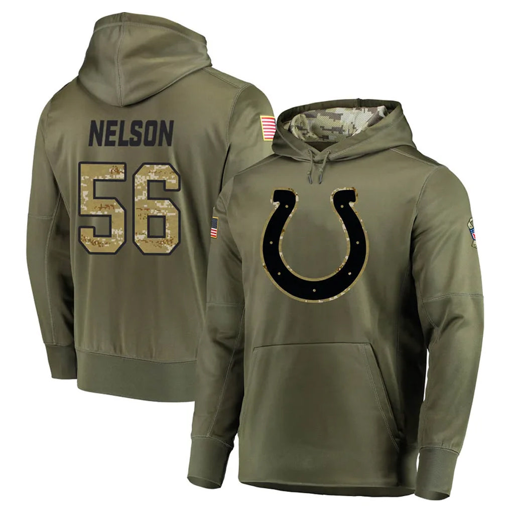 IN.Colts #56 Quenton Nelson Player Olive Salute to Service Pullover Hoodies Home Game STECN Stitched Jerseys