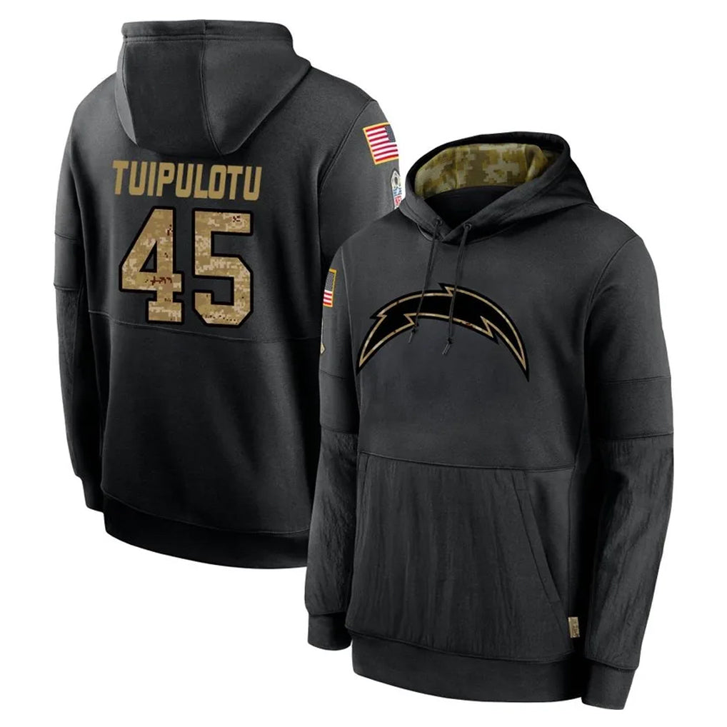 LA.Chargers #45 Tuli Tuipulotu Player Black Salute to Service Hoodies Limited Game STECN Stitched Jerseys