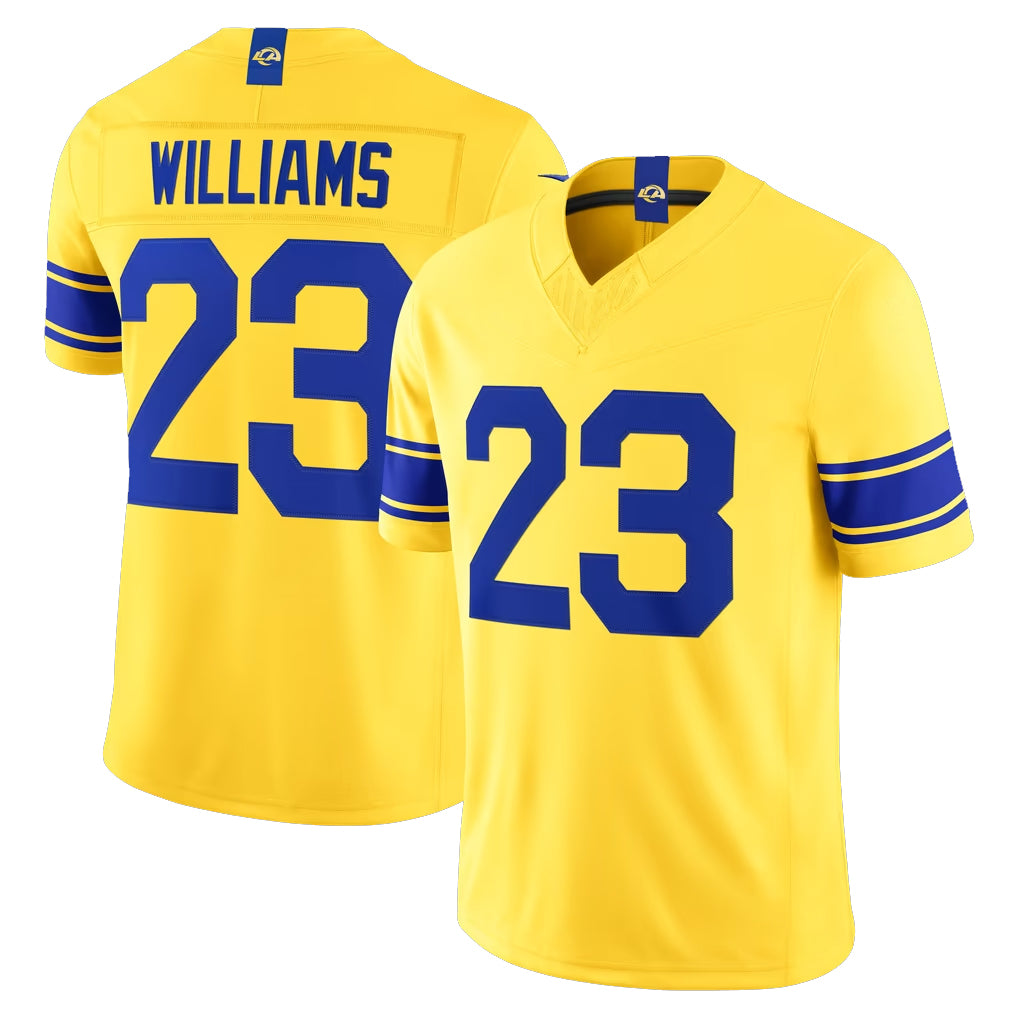 LA.Rams #23 Kyren Williams Player Gold Classic Sol Vapor F.U.S.E. Home Game STECN Stitched Jerseys