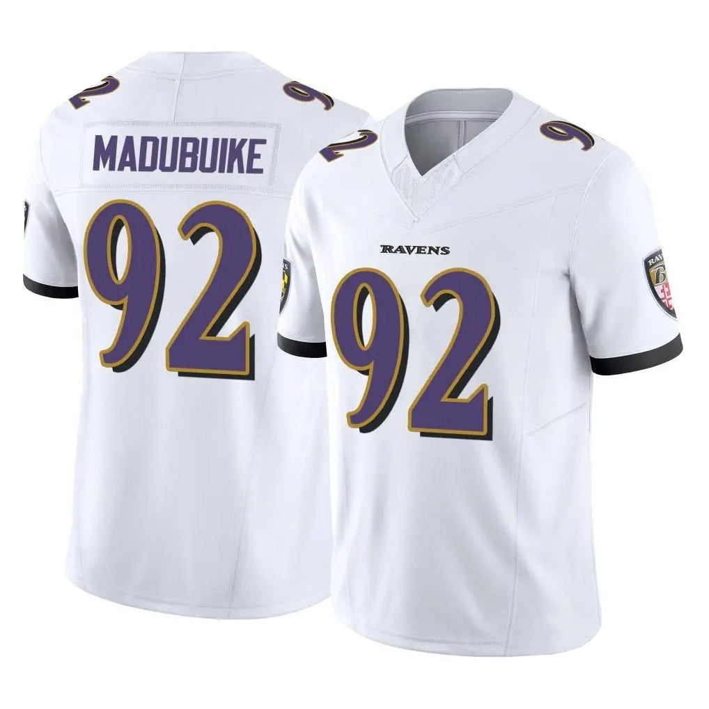 B.Ravens #92 Nnamdi Madubuike Player White Vapor F.U.S.E. Limited Home Game STECN Stitched Jerseys