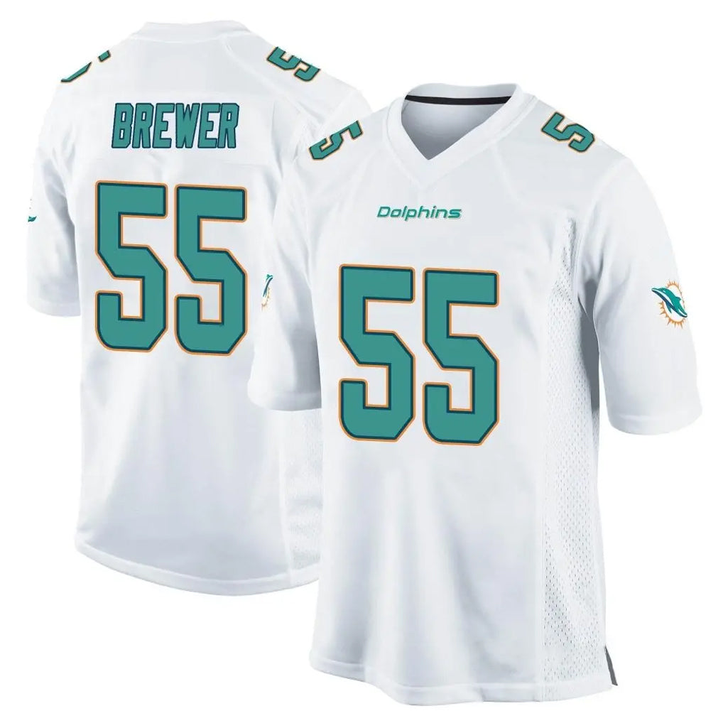 M.Dolphins #55 Aaron Brewer Player White Home Game STECN Stitched Jerseys