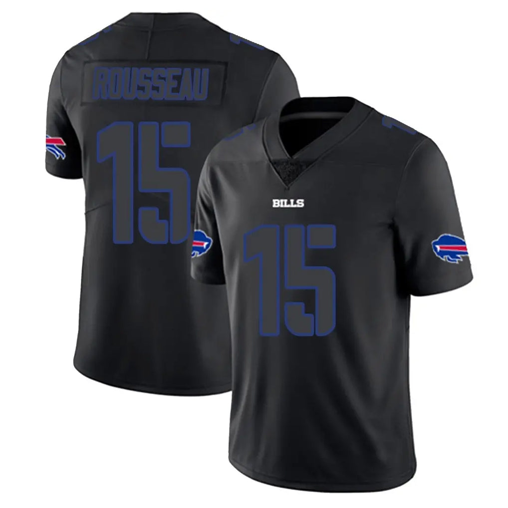 B.Bills #15 Greg Rousseau Player Black Impact Limited Home Game STECN Stitched Jerseys