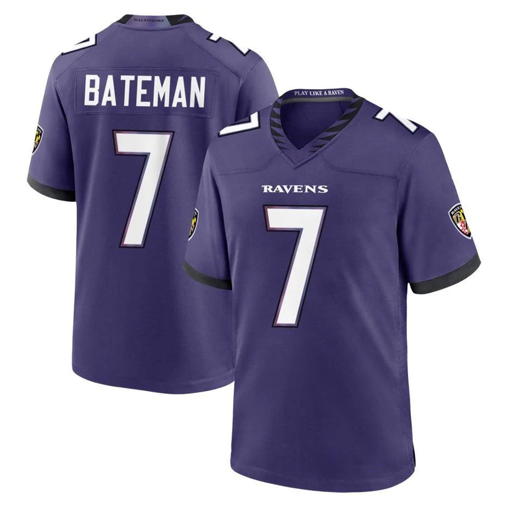 B.Ravens #7 Rashod Bateman Player Purple Limited Home Game STECN Stitched Jerseys