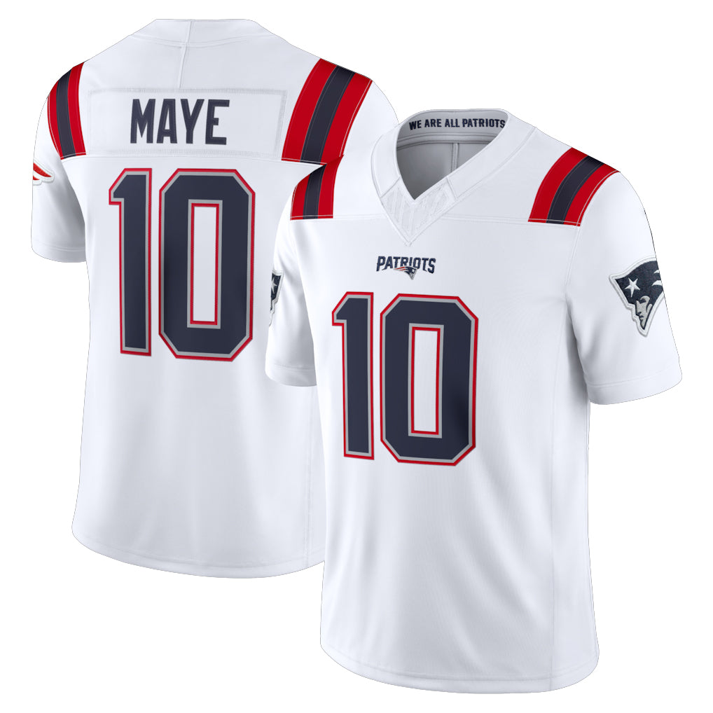 NE.Patriots #10 Drake Maye Player White Limited Vapor F.U.S.E. Home Game STECN Stitched Jerseys