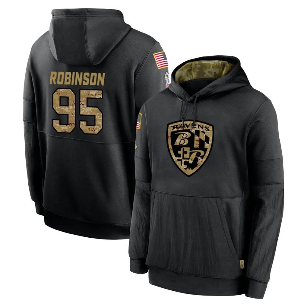 B.Ravens #95 Tavius Robinson Player Black Salute to Service Pullover Hoodie STECN Stitched Jerseys