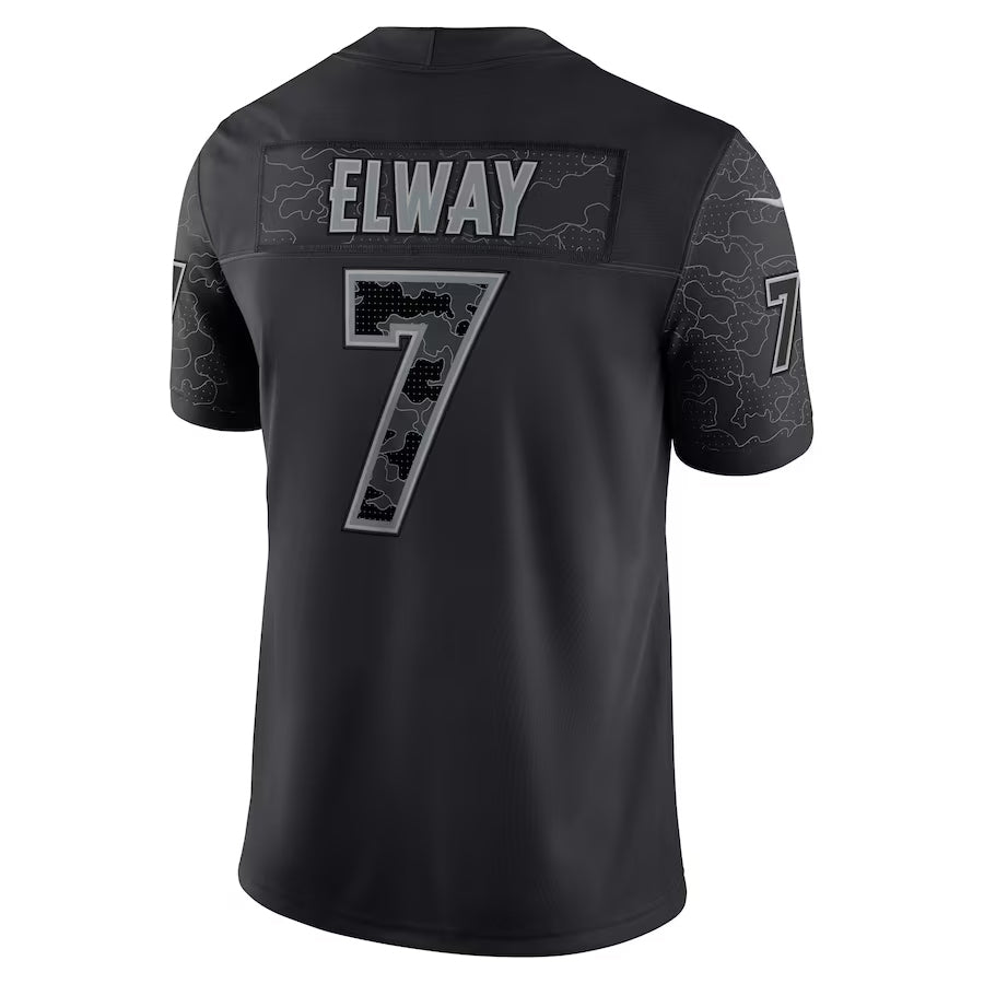 D.Broncos #7 John Elway Player Black RFLCTV Limited STECN Stitched Jerseys