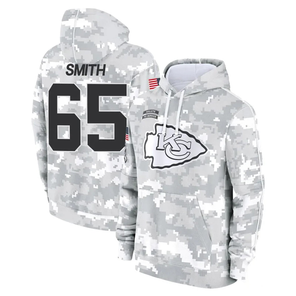 KC.Chiefs #65 Trey Smith Player Arctic Camo Salute to Service Hoodies Limited Game STECN Stitched Jerseys