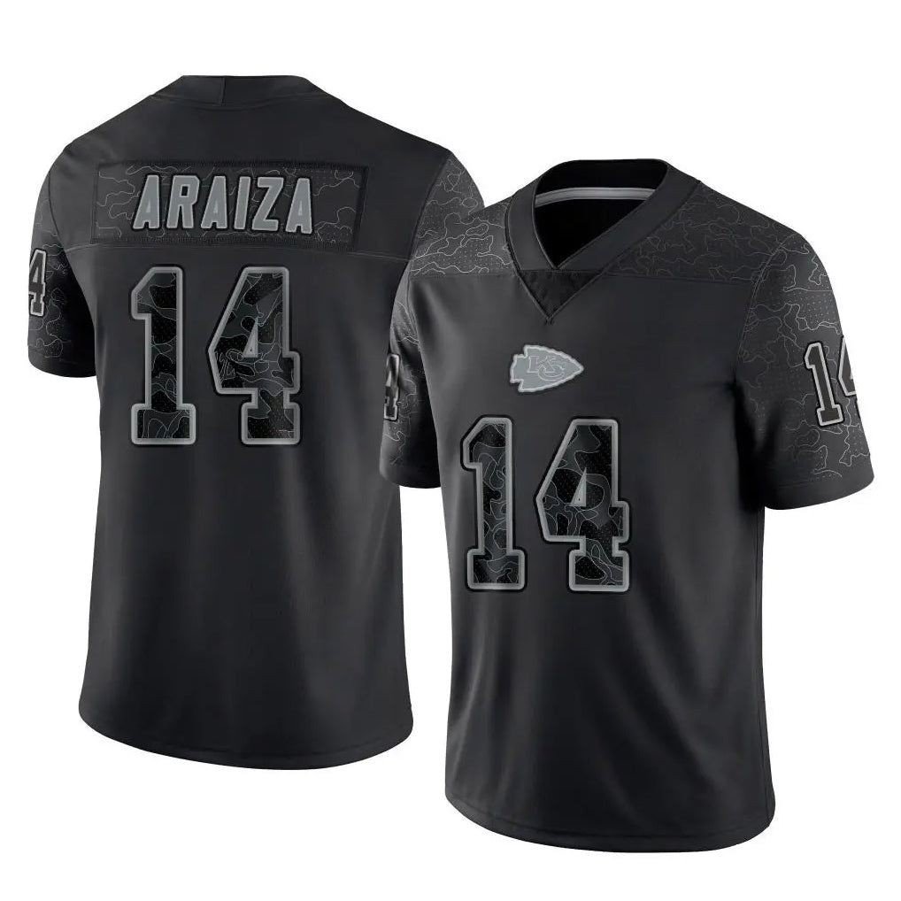 KC.Chiefs #14 Matt Araiza Player Black Limited Reflective Game STECN Stitched Jerseys