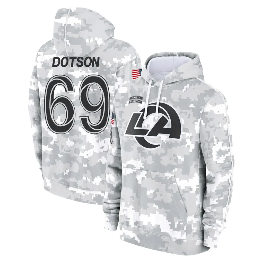 LA.Rams #69 Kevin Dotson Player Arctic Camo Salute to Service Hoodies Limited Game STECN Stitched Jerseys