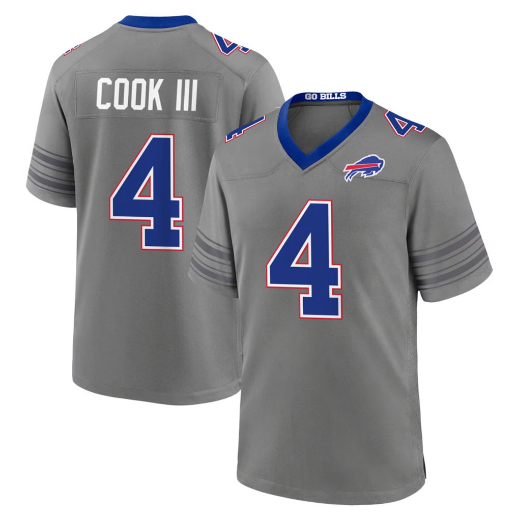 B.Bills #4 James Cook III Player Gray Nickel City Home Game STECN Stitched Jerseys