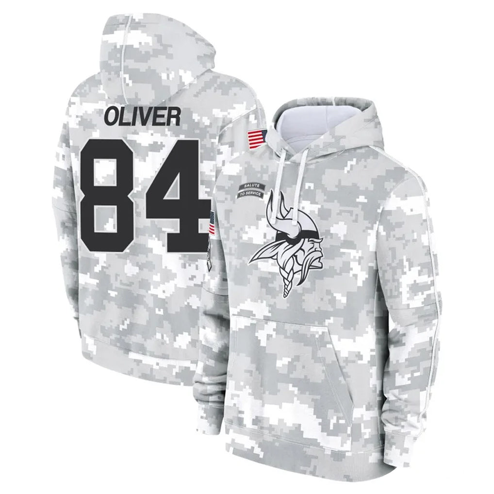 M.Vikings #84 Josh Oliver Player Arctic Camo Salute to Service Pullover Hoodies Limited Game STECN Stitched Jerseys