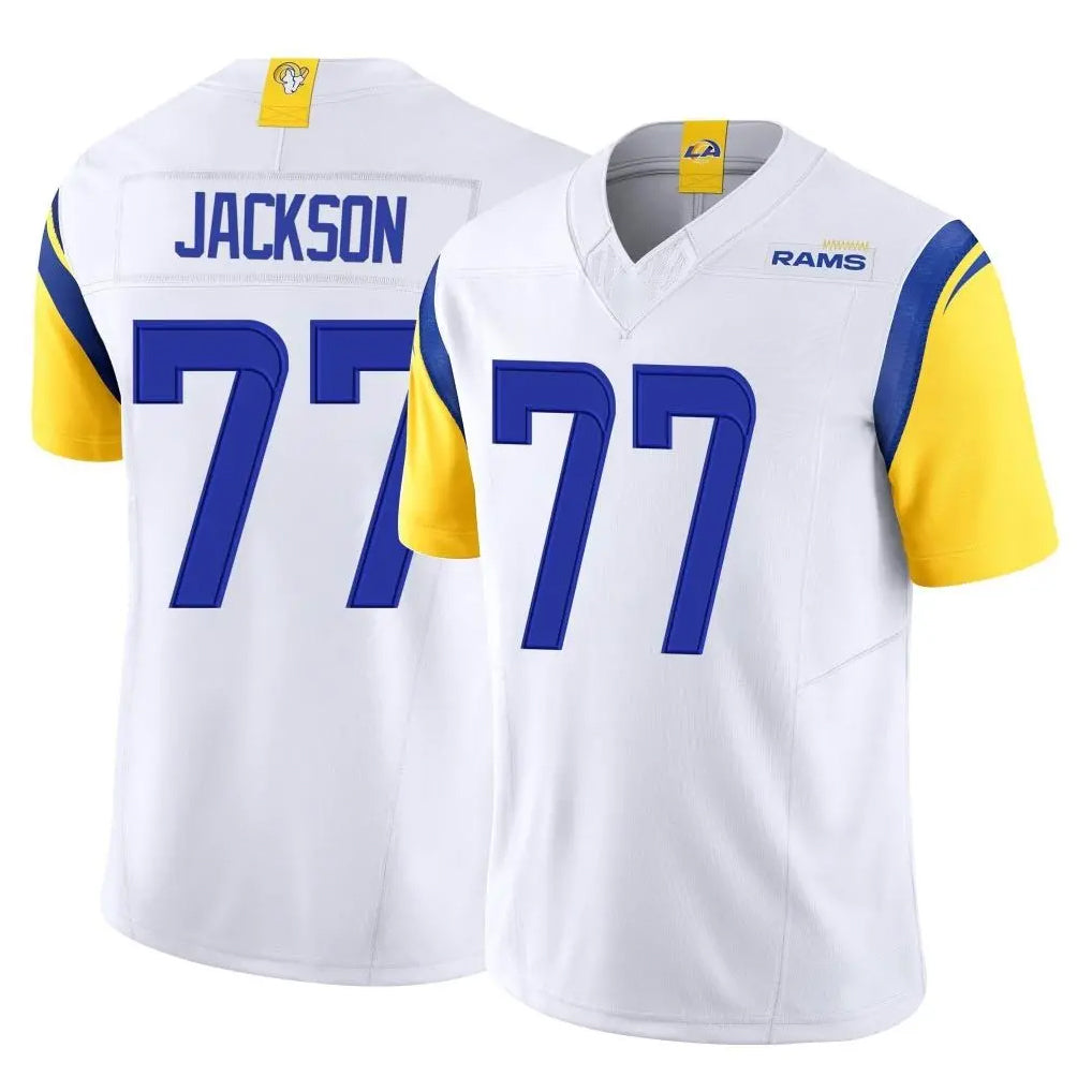 LA.Rams #77 Alaric Jackson Player White Limited Vapor F.U.S.E. Home Game STECN Stitched Jerseys