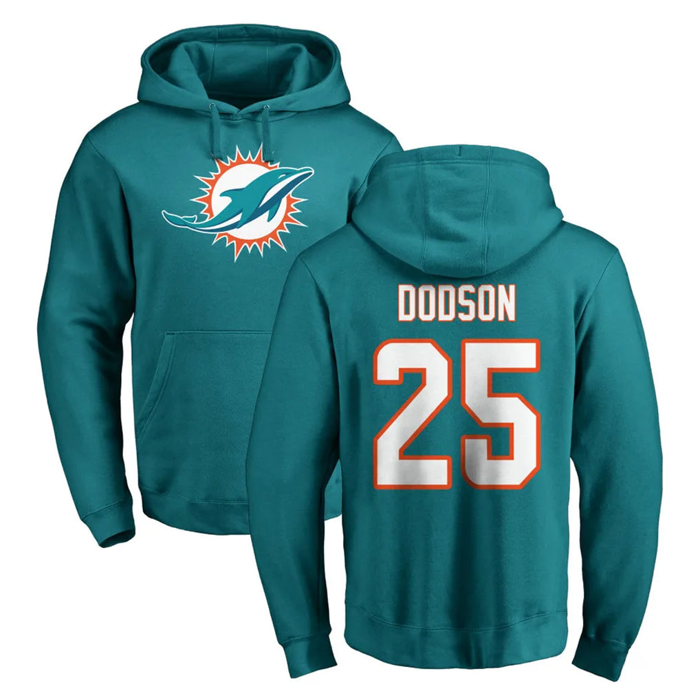M.Dolphins #25 Tyrel Dodson Player Aqua LOGO Pullover Hoodies Limited STECN Stitched Jerseys
