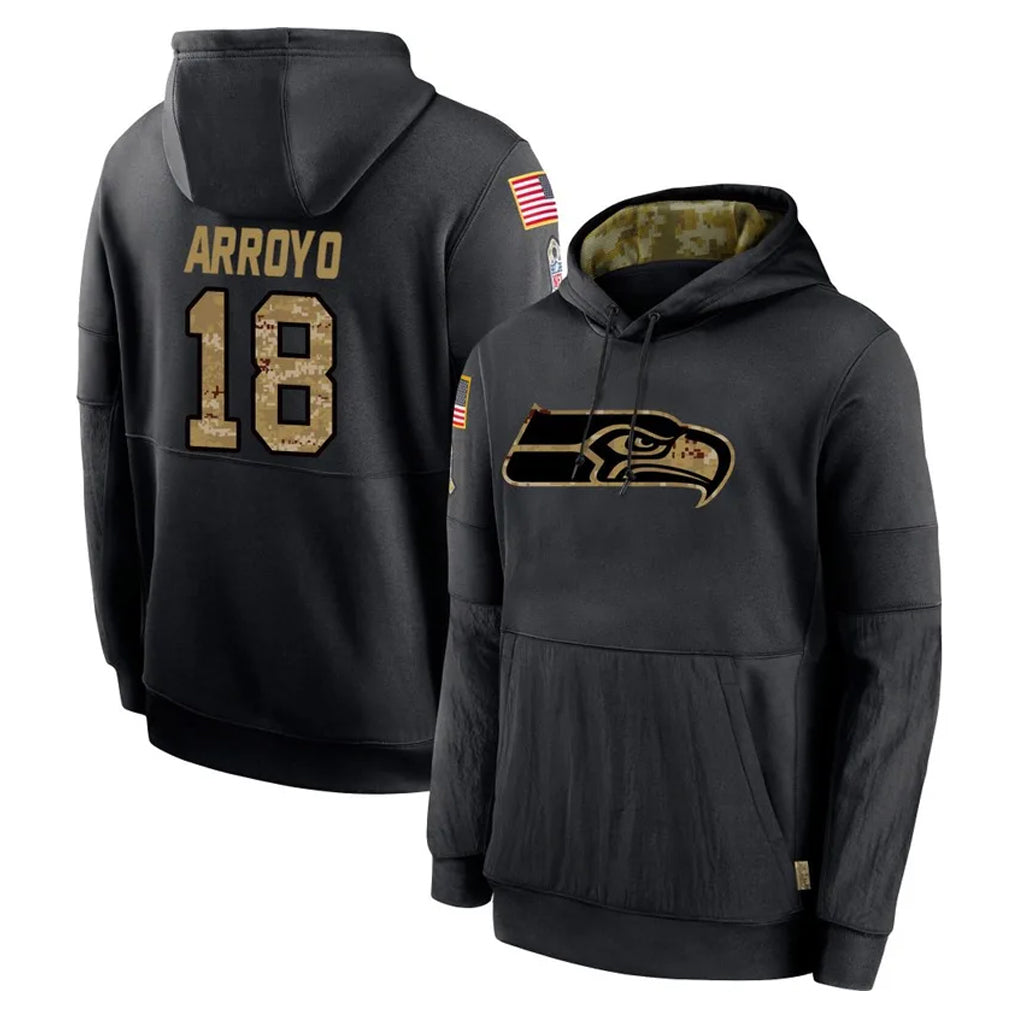 S.Seahawks #18 Elijah Arroyo Player Black Salute to Service Hoodies Limited Game STECN Stitched Jerseys