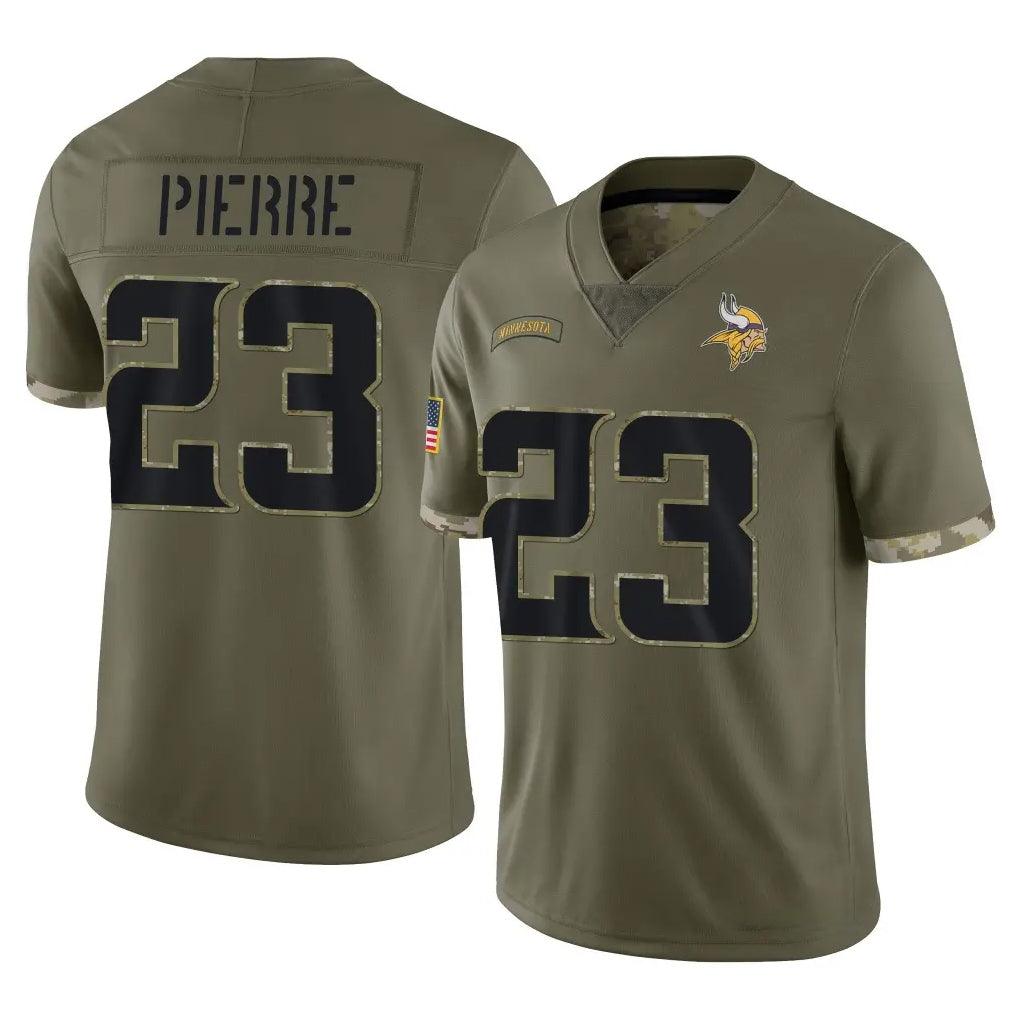 M.Vikings #23 James Pierre Player Olive Salute To Service Limited STECN Stitched Jerseys