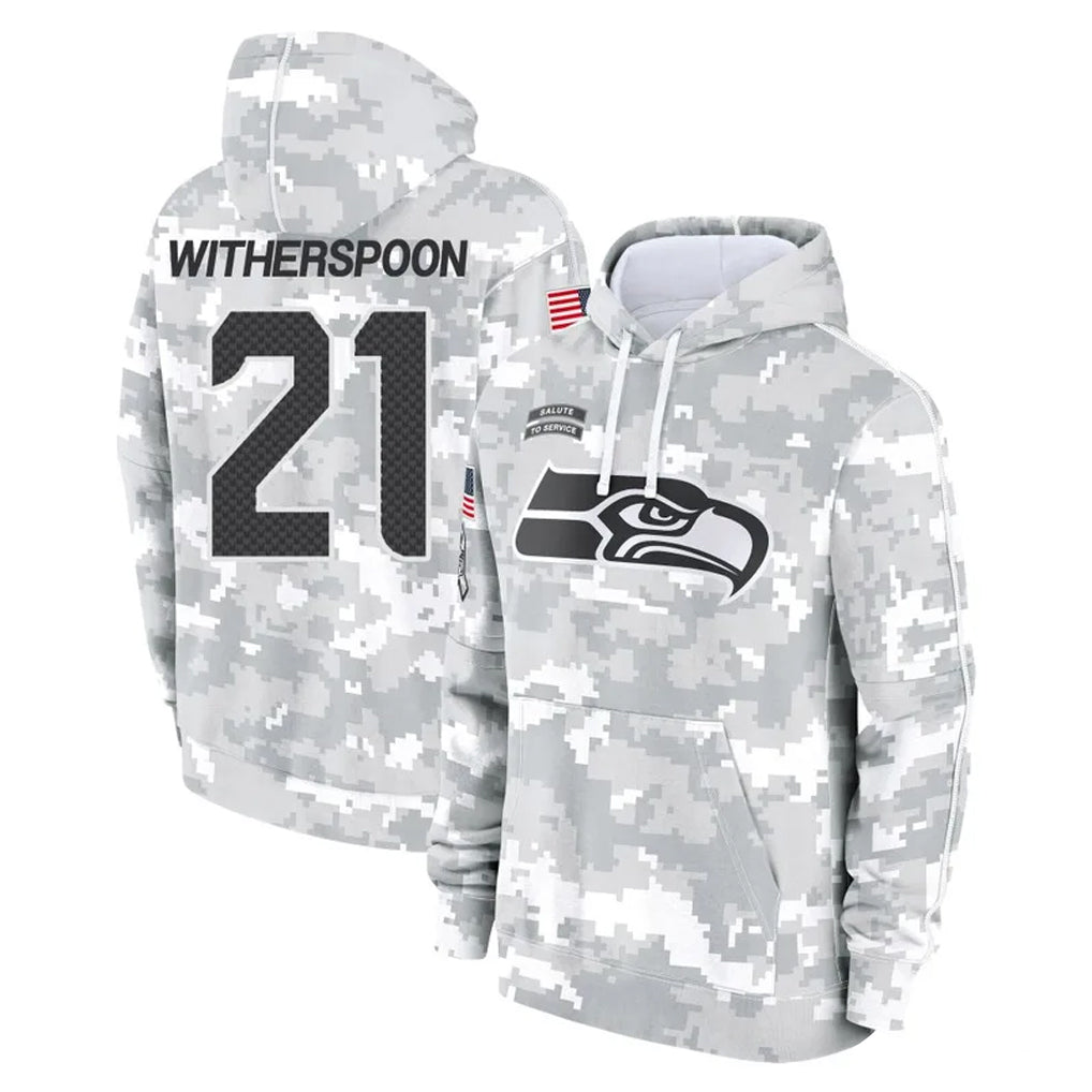 S.Seahawks #21 Devon Witherspoon Player Arctic Camo Limited Salute to Service Pullover Hoodies Game STECN Stitched Jerseys
