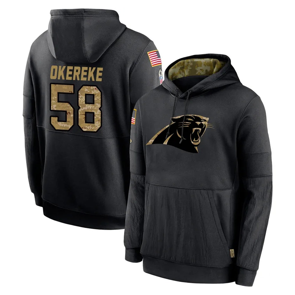 C.Panthers #58 Bobby Okereke Player Black Salute to Service Pullover Hoodies Limited Game STECN Stitched Jerseys