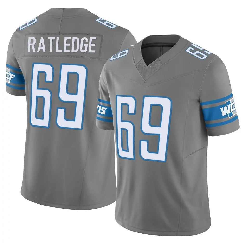 D.Lions #69 Tate Ratledge Player Gray Vapor F.U.S.E. Limited Home Game STECN Stitched Jerseys