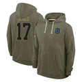 IN.Colts #17 Daniel Jones Player Olive Salute to Service Pullover Hoodies Limited STECN Stitched Jerseys