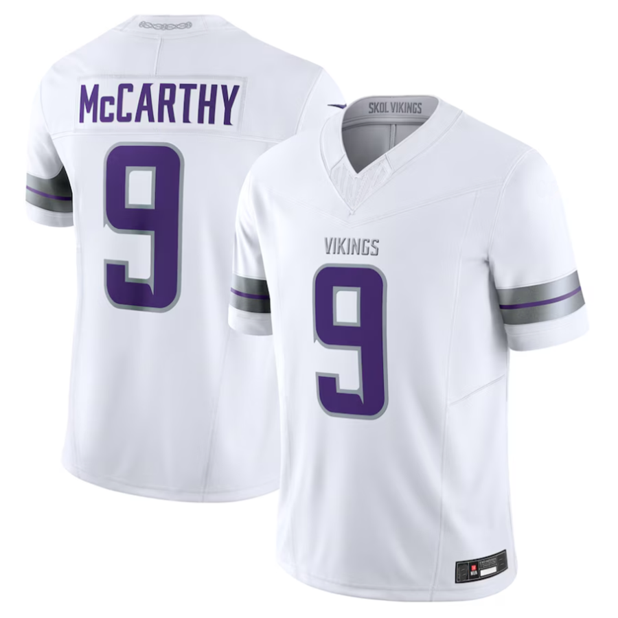 STECN #9 J.J. McCarthy Player MN.Vikings White Vapor F.U.S.E. Limited Stitched Jerseys