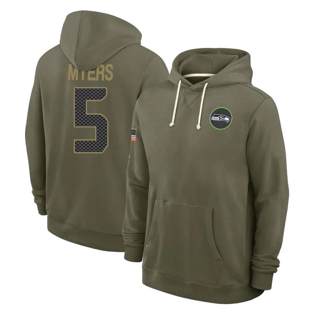 S.Seahawks #5 Jason Myers Player Olive Salute to Service Pullover Hoodies Limited STECN Stitched Jerseys