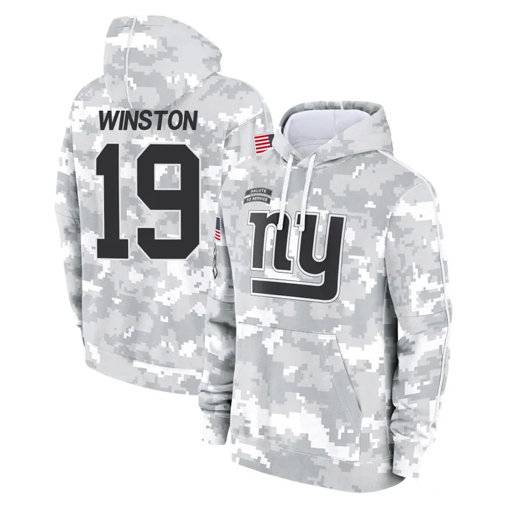 NY.Giants #19 Jameis Winston Player Arctic Camo Salute to Service Pullover Hoodies Limited Game STECN Stitched Jerseys