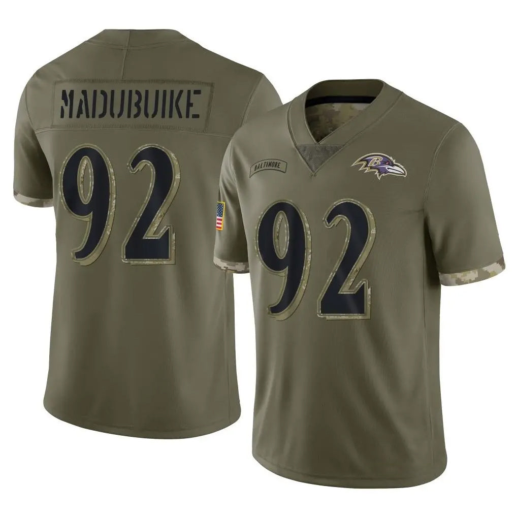 B.Ravens #92 Nnamdi Madubuike Player Olive Salute To Service STECN Stitched Jerseys