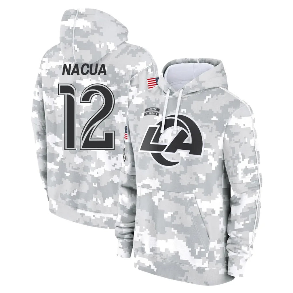 LA.Rams #12 Puka Nacua Player Arctic Camo Salute to Service Hoodies Limited Game STECN Stitched Jerseys
