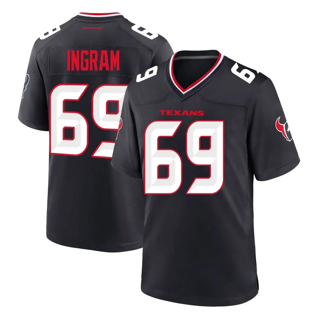 H.Texans #69 Ed Ingram Player Navy Team Home Game STECN Stitched Jerseys