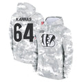 C.Bengals #64 Ted Karras Player Arctic Camo Salute to Service Pullover Hoodie Limited STECN Stitched Jerseys