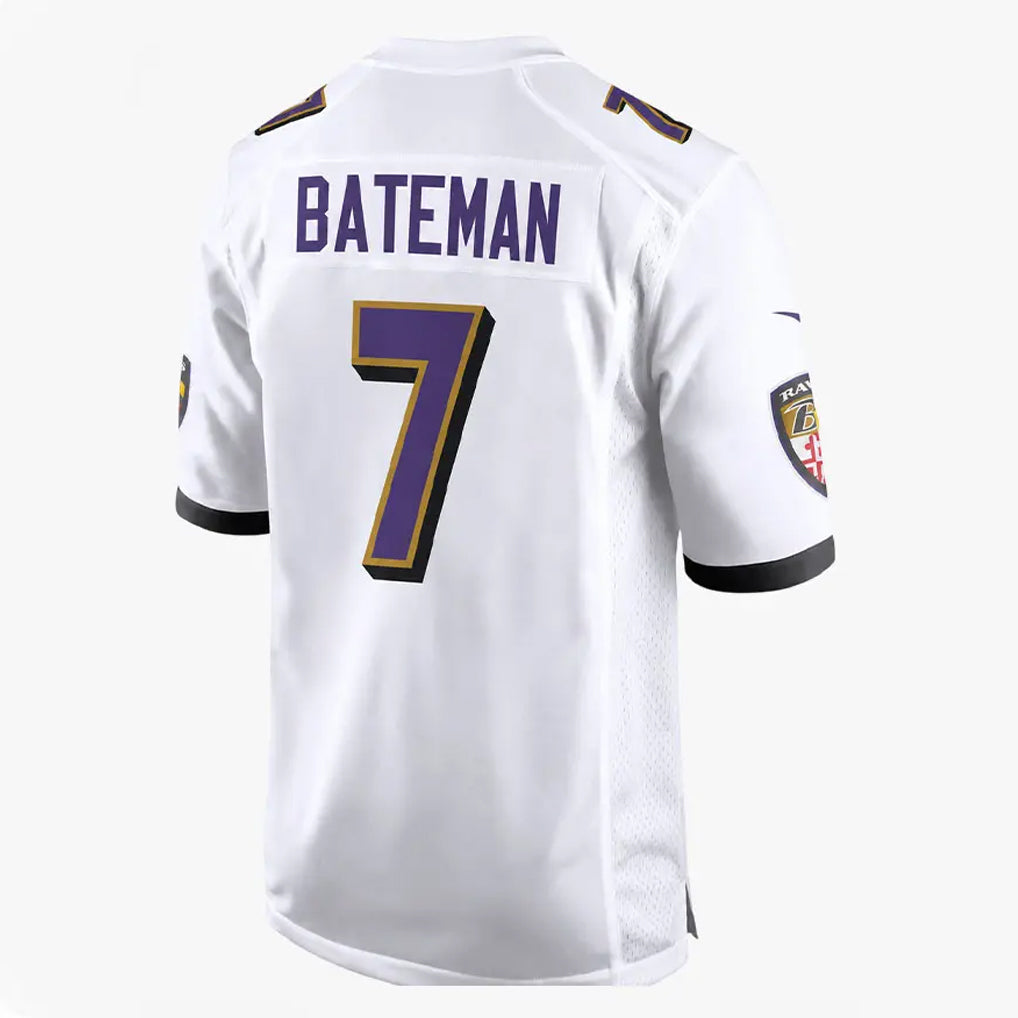 B.Ravens #7 Rashod Bateman Player White Home Game STECN Stitched Jerseys
