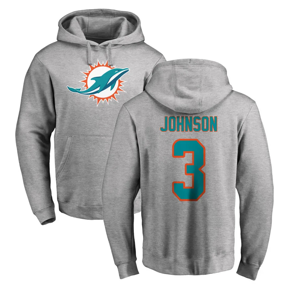 M.Dolphins #3 Chris Johnson Player Gray LOGO Pullover Hoodies Limited STECN Stitched Jerseys