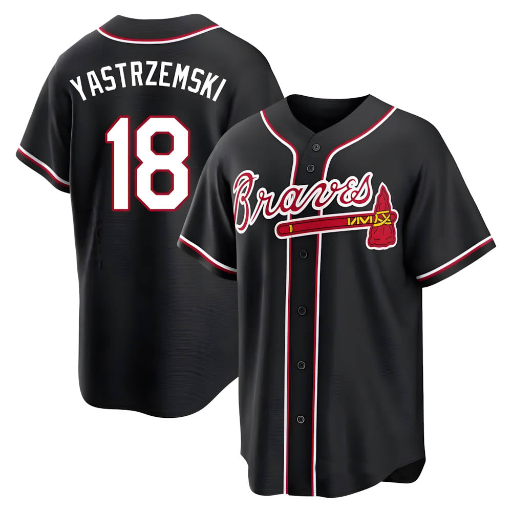STECN A.Braves #18 Mike Yastrzemski player Black Replica Fashion Out Stitched Jerseys