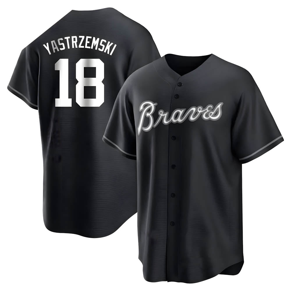 STECN A.Braves #18 Mike Yastrzemski player Black&White Replica Stitched Jerseys